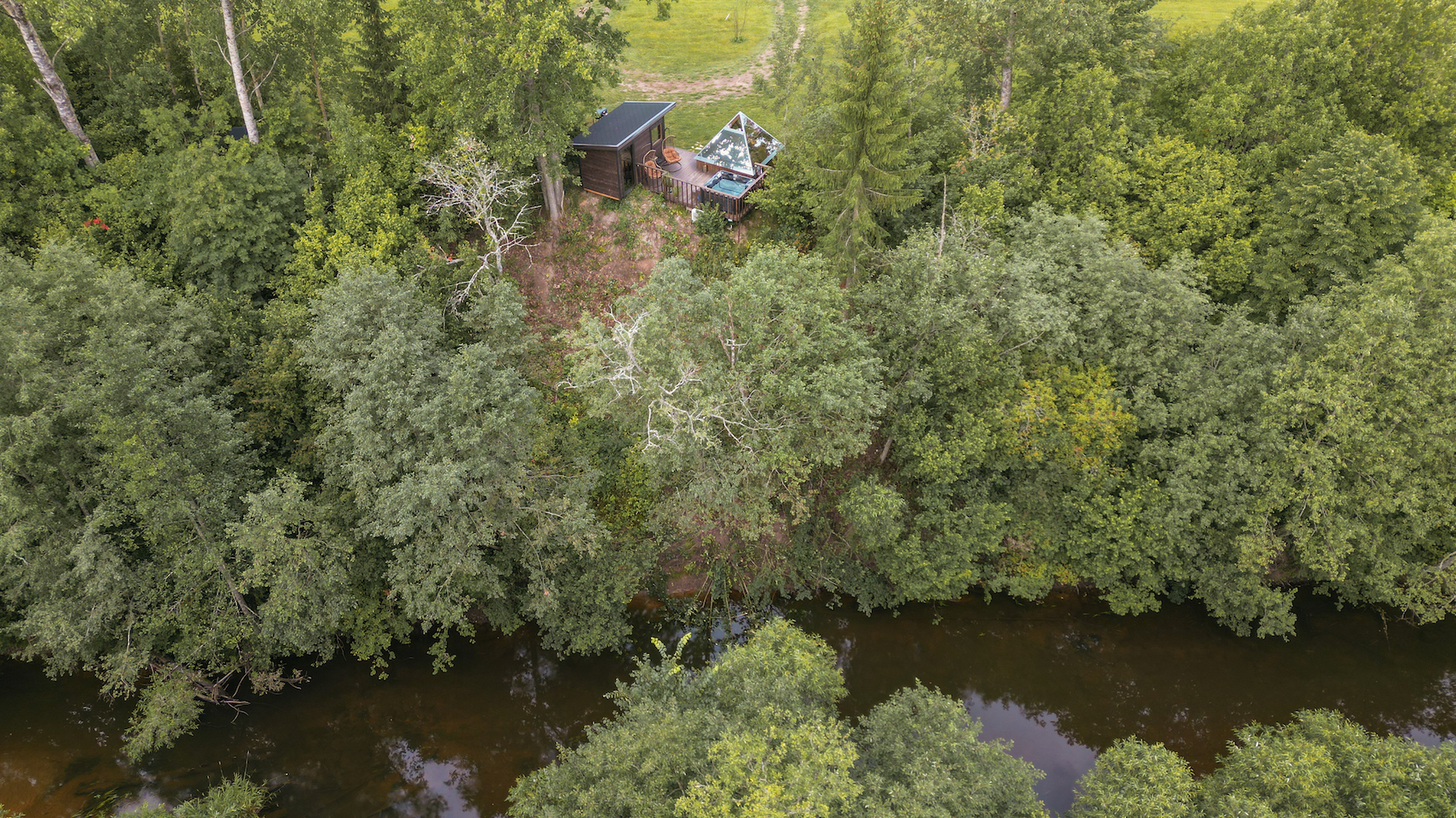 Mäe-Kolga Farm glass energy pyramid accommodation experience in Võru County, picturesque vacation house by the river, best vacation houses in Estonia